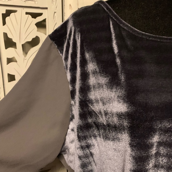 FADED GLORY SUPER NICE SILVER GRAY VELVET & SHEER LIGHTWEIGHT STRETCHY TOP - Picture 2 of 7